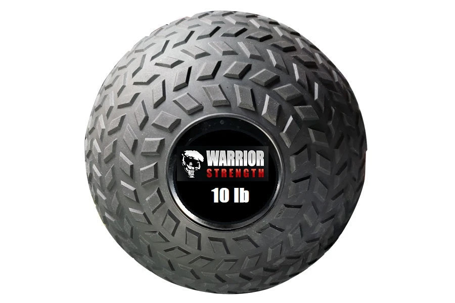Warrior Strength 10 lb slam ball with gray textured rubber surface and black center label on white background