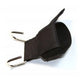 Black tricep strap with metal hooks and attachment points on white background