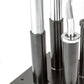 Warrior Vertical Floor 4 Olympic Bar Holder with black cylindrical storage tubes and chrome steel rods on white background