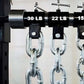 Warrior Weightlifting Chains set with three black steel bars labeled 30 LB, 22 LB, and 15 LB, each with hanging silver chain 
