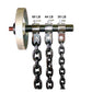 Warrior Weightlifting Chains set with metal plate collar and three black steel chains labeled 60 LB, 44 LB, and 30 LB