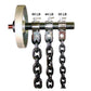 Warrior Weightlifting Chain set with white wheel pulley, black steel chains in 30lb, 44lb, and 60lb weights, flat lay on whit