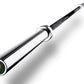 Warrior Bella Bar with chrome finish, black grip, and green circular end cap, shown at angle on white background