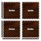 Four dark brown wood grain interlocking foam tiles with white borders displayed in grid layout showing border, inside, corner