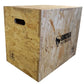 Gorilla Fitness wooden plyo box with natural wood construction, rope handles, and black branding logo on side