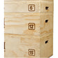 Stacked natural wood jerk blocks with labeled heights of 6 inches, 12 inches, and 15 inches, featuring handle cutouts on side