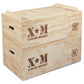 Stacked wooden plyometric boxes with "Xtreme Monkey" branding, labeled 12" and 15" heights, on white background