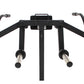 Black metal pec fly attachment with dual handles and silver bars, mounted on white background