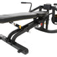 Black Powertec WorkBench pec and fly attachment machine with padded seat, dual handles, weighted plate, and foot platform on 