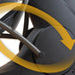 Octane XR650 recumbent elliptical machine with yellow directional arrows on dark gray frame and pedals, detail view