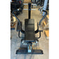 Black commercial ab bench with curved handlebars and padded seat, viewed from above in showroom setting