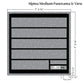 Alpina Medium Panorama sauna window with black frame and gray speckled glass panes, dimensions shown