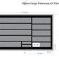 Alpina large panorama sauna window with black frame, multiple glass panes, and dimension measurements displayed