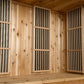 Almost Heaven Auburn indoor sauna with light wood construction, vertical slat doors with black screens, and cedar walls, inte