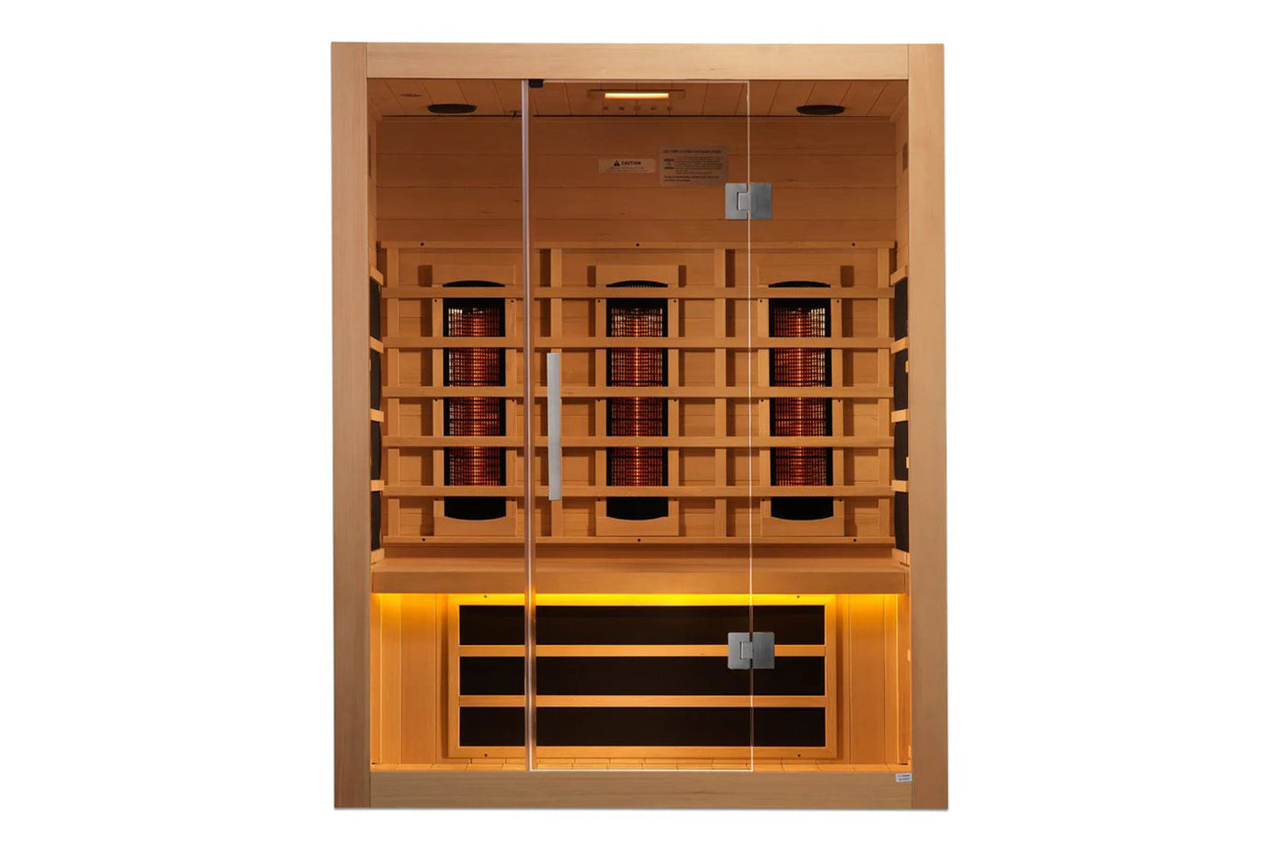 Almost Heaven Elysian 2-3 person infrared sauna with cedar wood construction, glass door, and illuminated infrared heaters vi