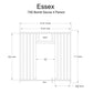 Essex 7x6 barrel sauna 4 person with technical dimensions and heater specifications diagram