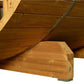 Wooden beam and curved metal support detail of barrel sauna exterior construction on white background