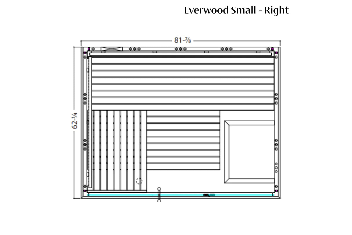 Everwood Small sauna floor plan diagram showing right view with dimensions 81-7/8 inches wide by 62-3/4 inches tall, featurin