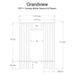 Technical schematic diagram of barrel sauna with dimensions, showing 7x7 foot canopy design, interior heater, door, and bench
