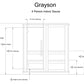 Grayson 4-person indoor sauna floor plan showing 77 5/8" unit height, 24" door opening, bench dimensions, and interior layout