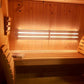 Almost Heaven Grayson 4-person indoor sauna with light pine wood interior, built-in benches, infrared heating strips, and gla