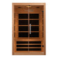 Almost Heaven Harmony 2-3 person infrared sauna with natural cedar wood frame, glass double doors, and black interior panels 