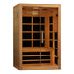 Almost Heaven Harmony wooden infrared sauna cabin with glass doors, cedar exterior, and black interior heating panels on whit