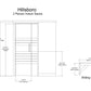 Hillsboro 2-person indoor sauna schematic showing exterior dimensions, interior height, glass door opening, and sliding bench