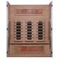 Almost Heaven Himalaya 2-3 person infrared sauna with light wood cabin, nine black heating panels, and terracotta tile accent
