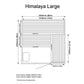 Technical schematic of Himalaya Large sauna showing front view with upper and lower benches, dimensions 2040mm width by 2040m