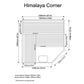 Technical schematic diagram of Himalaya Corner sauna showing dimensions, upper and lower benches, interior height of 2000mm, 