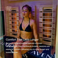 Woman wearing black triangle bikini inside infrared sauna with wooden walls and glowing heating panels