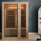 Almost Heaven Laurel 1-person infrared sauna with light wood exterior, glass doors, and vertical slat interior, displayed in 