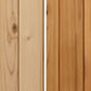 Light and medium cedar wood planks with natural grain patterns and knots, showing sauna interior construction detail