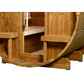 Almost Heaven Magnus barrel sauna with curved wooden construction, glass doors, benches, and wooden support base on white bac