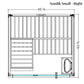 Nordik Small right sauna floor plan with dimensions 65-1/8 inches wide by 62-3/8 inches tall, showing vertical bench seating 