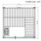 Nordik Large sauna floor plan showing left view with dimensions of 77-½ by 74-⅜ inches, featuring vertical slat interior, doo