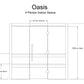 Technical schematic of Oasis 4-person indoor sauna showing interior dimensions, bench layout, door opening, and height specif