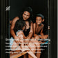 Woman and two children sitting together inside wooden sauna with black interior walls