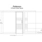 Patterson 6-person indoor corner sauna with technical specifications including dimensions, door opening, and bench heights on