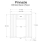 Pinnacle 6x6 barrel sauna interior schematic showing 72" outside width, 71" height, heater unit, door, and 16" bench with lab