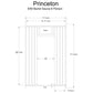 Princeton 6x8 barrel sauna floor plan with labeled dimensions, showing interior wood slat construction, heater placement, and