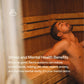 Man relaxing in wooden sauna with bench seating, demonstrating stress relief benefits