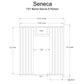 7x7 barrel sauna interior layout diagram with dimensions, showing vertical wood slats, heater location, door, and bench seati