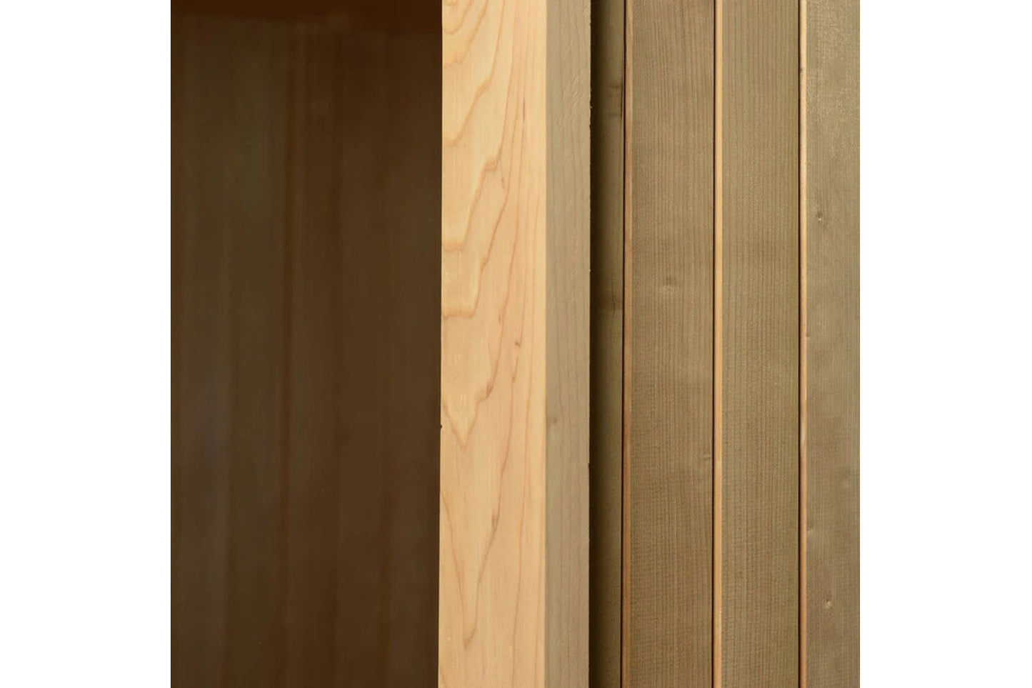 Wood stain color samples ranging from dark brown to natural pine to olive green, displayed as vertical strips