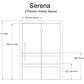Serena 3-person indoor sauna floor plan showing dimensions, door opening, bench heights, and interior layout