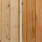 Wood sauna interior comparison showing light pine boards on left and medium honey-toned wood panels on right