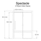 Spectacle 2-person indoor sauna technical diagram showing door opening, unit height, door height, and bench dimensions on whi