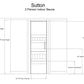 Sutton 2-person indoor sauna technical schematic showing interior layout with two benches, door opening, and dimensions on wh