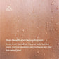 Close-up of dewy skin with water droplets and water drop icon, promoting sauna benefits for skin health and detoxification